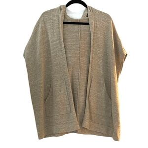 Neutral knit hooded poncho